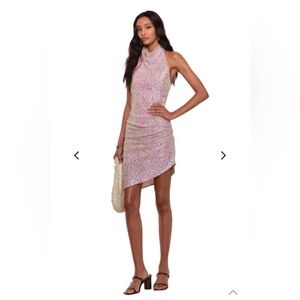NWOT Heartloom Sequined Pink High-Neck Asymmetric Mini Dress